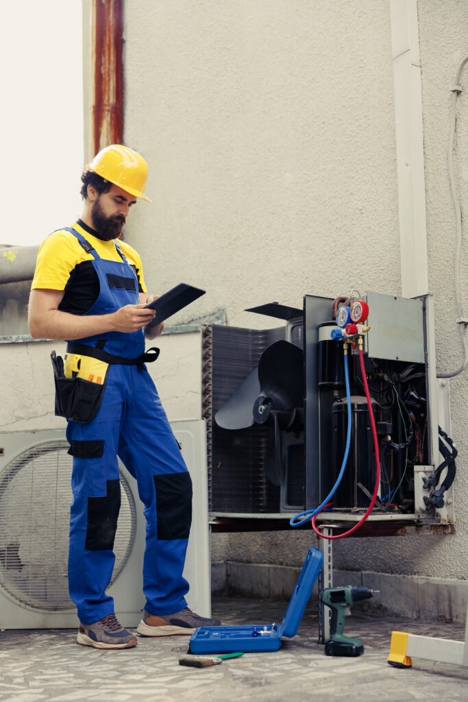 technician looking freon leaks